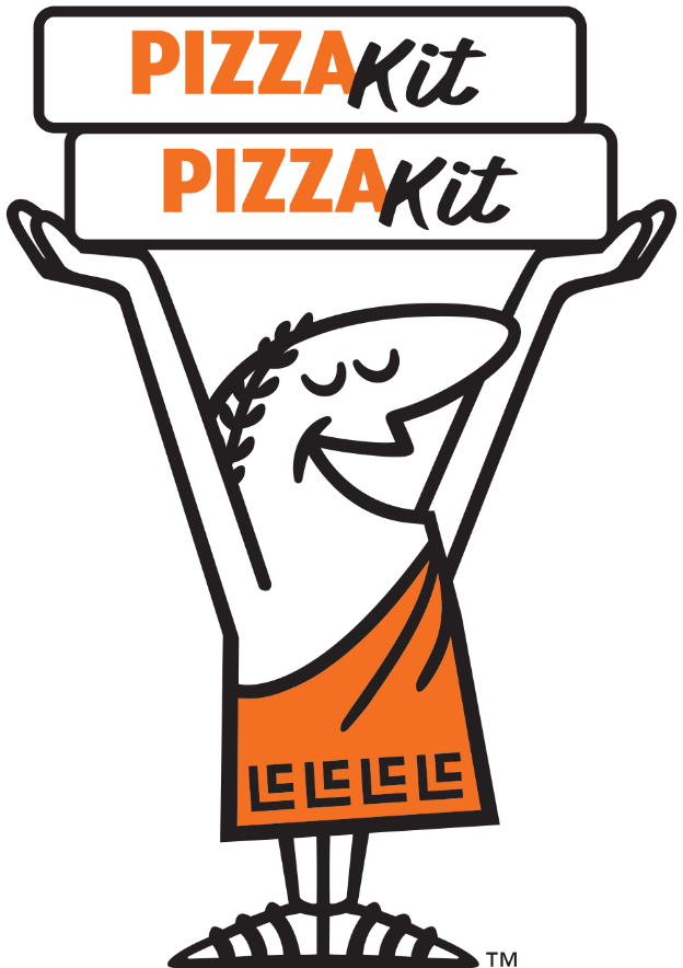LC mascot holding Pizzas